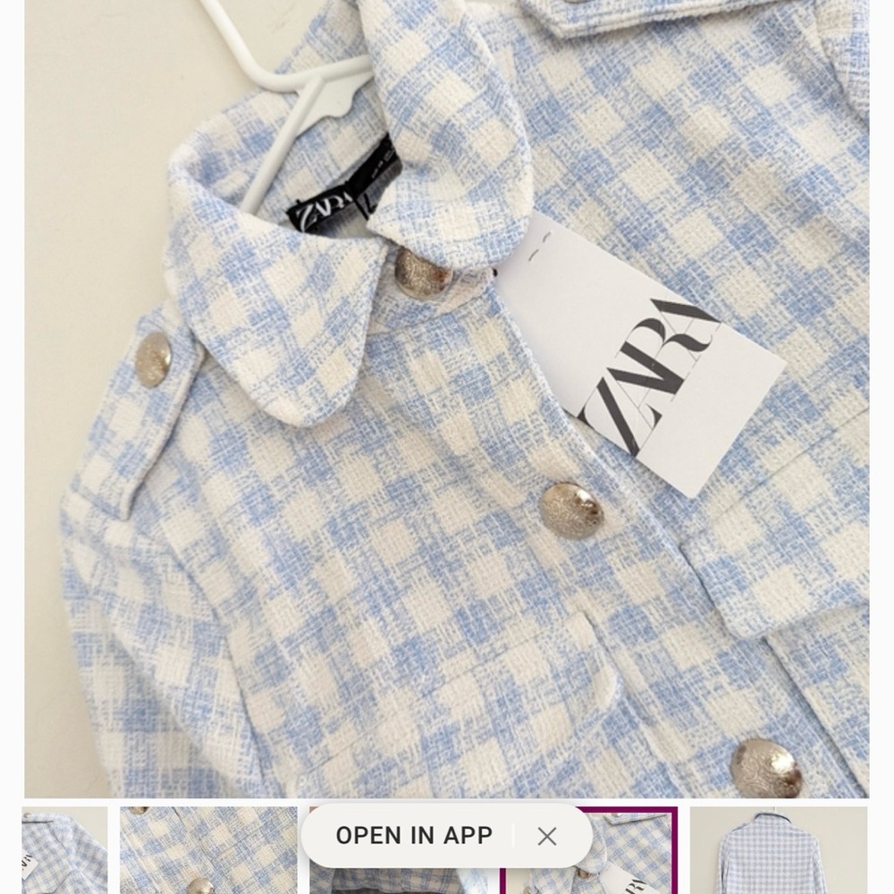 NWT Zara Women's Blue Plaid Gingham Jacket - Picture 3 of 9